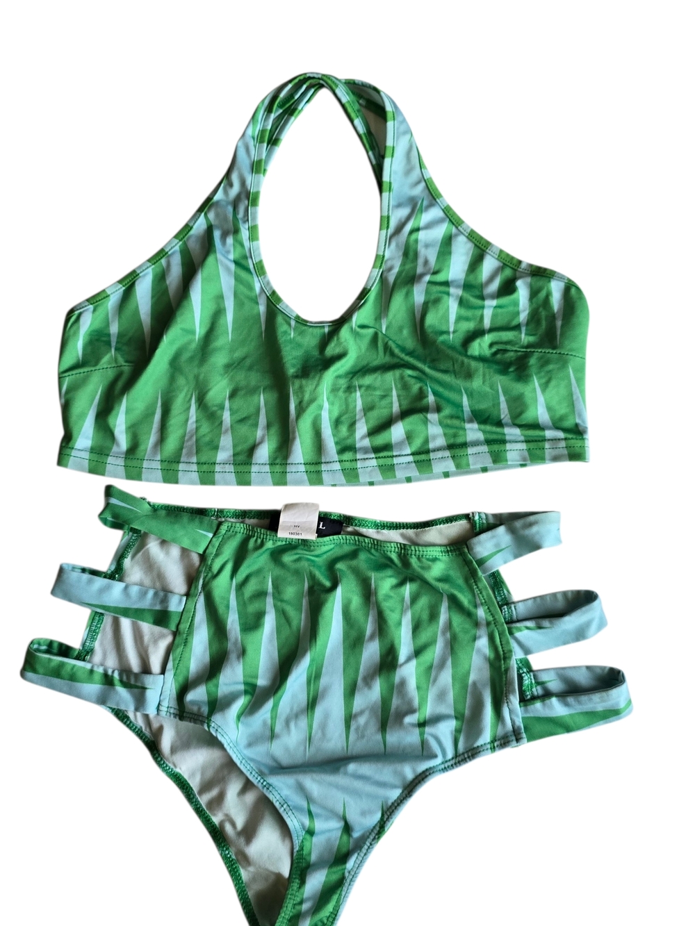 Banjul Green Striped High-Waist Racerback Bikini
